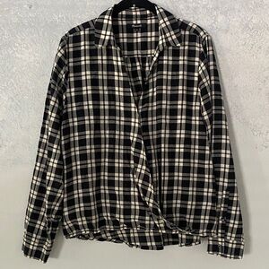 Madewell Stylish plaid button-up shirt in black & beige Women Size L / Preowned